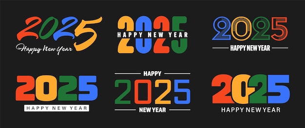 Vector set of happy new year greeting text designs christmas banner poster festive greeting card or