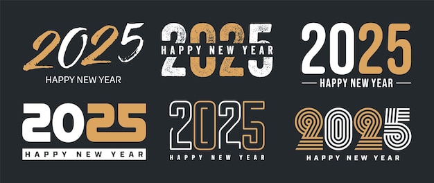 Vector set of happy new year greeting text designs christmas banner poster festive greeting card or