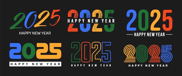 Vector set of happy new year greeting text designs christmas banner poster festive greeting card or