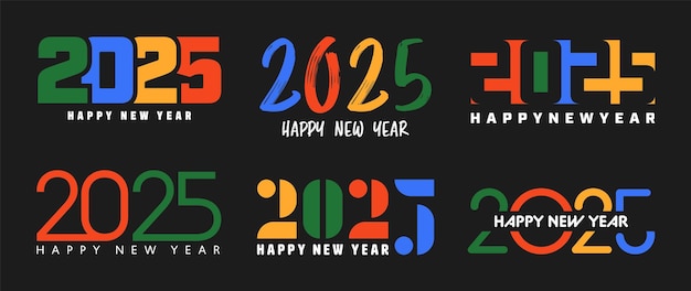 Vector set of happy new year greeting text designs christmas banner poster festive greeting card or