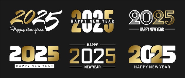 Vector set of happy new year greeting text designs christmas banner poster festive greeting card or