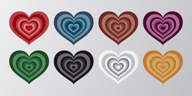 Set of heart shapes in different colors