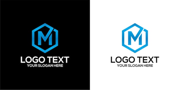 set of hexagon logo combined with letter m designs template premium vector