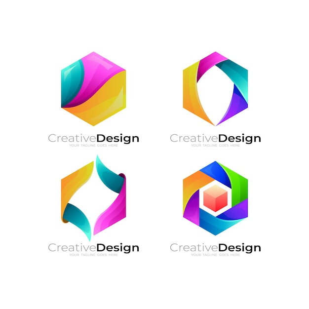 Set Hexagon logo with colorful design combination