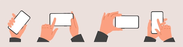 Vector set of human hands hold mobile phone