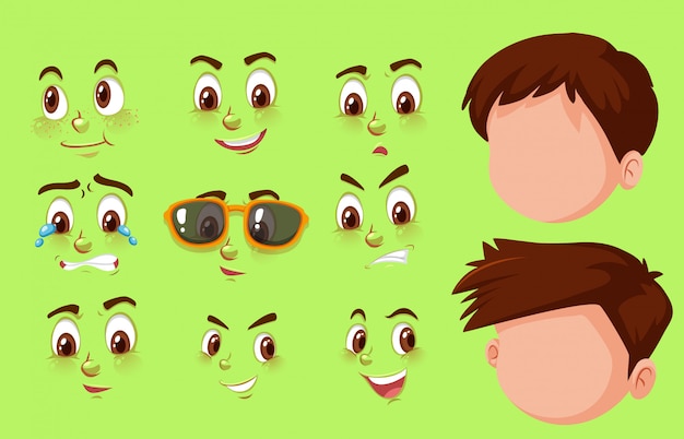 Set of human heads and different expressions on the face