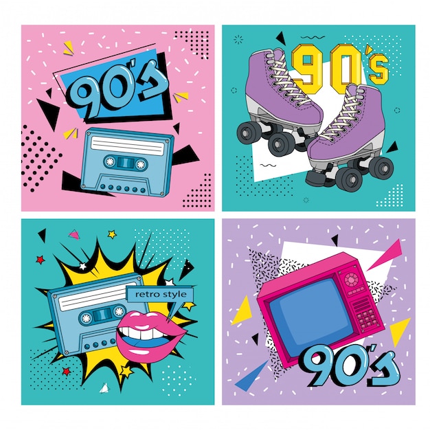 Set illustration of nineties retro style