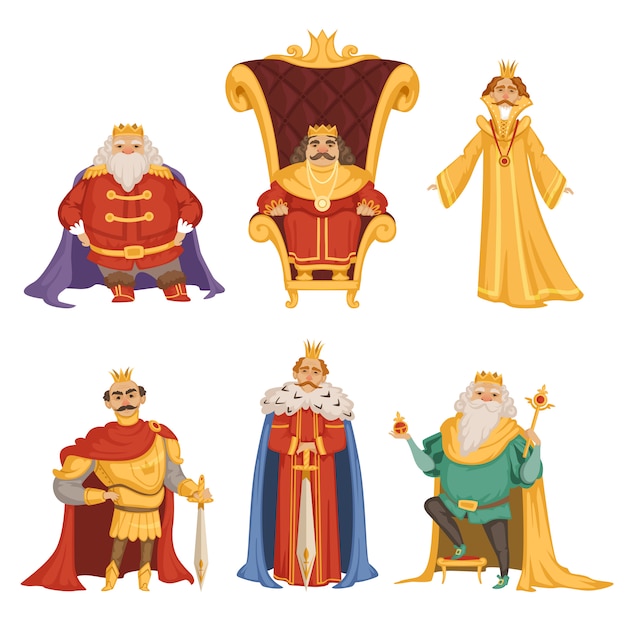 Vector set illustrations of king in cartoon style