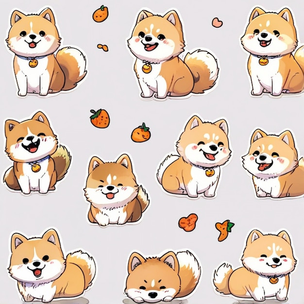 Vector a set of images of dogs with a pumpkin and a pumpkin