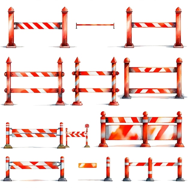 a set of images of orange and white striped caution cones