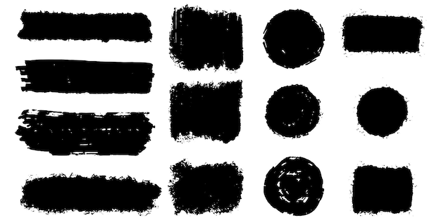 Vector set of ink brush strokes brushes lines black paint grungy hand drawn graphic element isolated on white background vector illustration