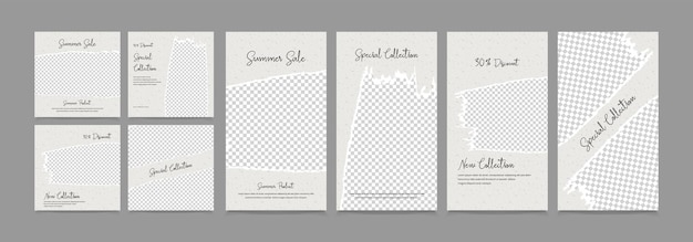 Vector set of instagram stories and post, square banner set for fashion blogger ecommerce, template eps 10