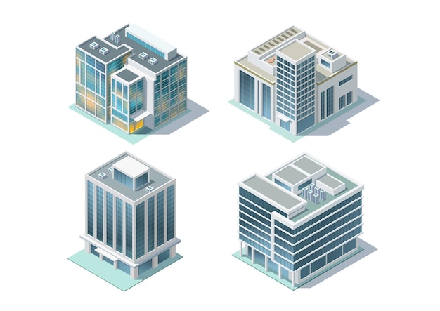 Vector set of isometric modern building