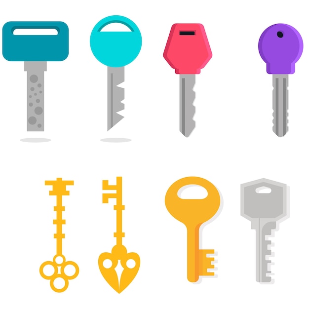 Vector set of key icons silhouettes on white background