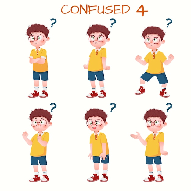 Set of kid boys showing confused