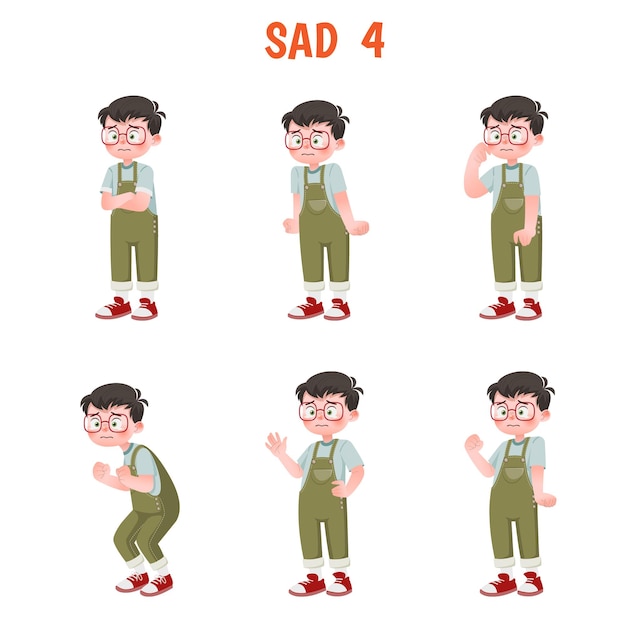 Set of kid boys showing sad