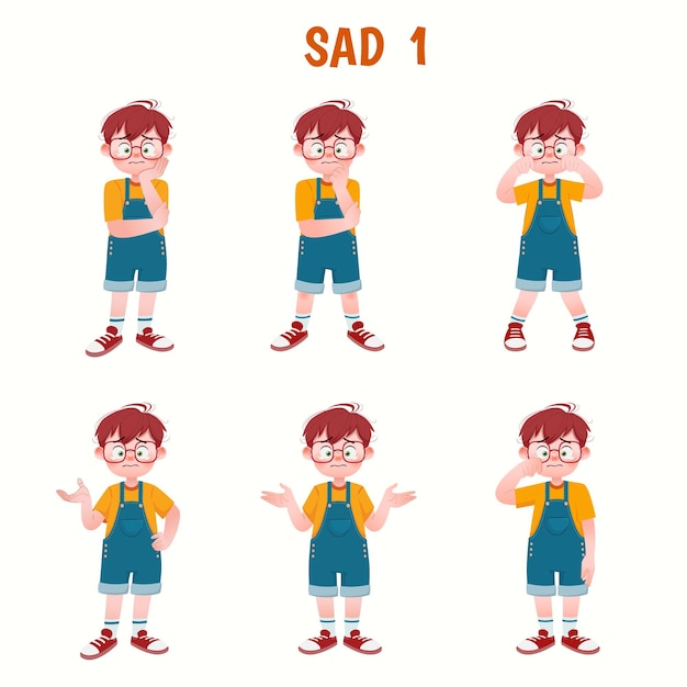 Set of kid boys showing sad