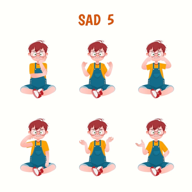 Set of kid boys showing sad