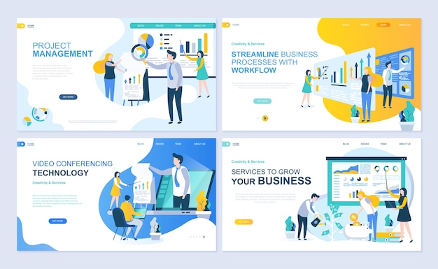 Set of landing page template for project management, business, workflow and consulting.