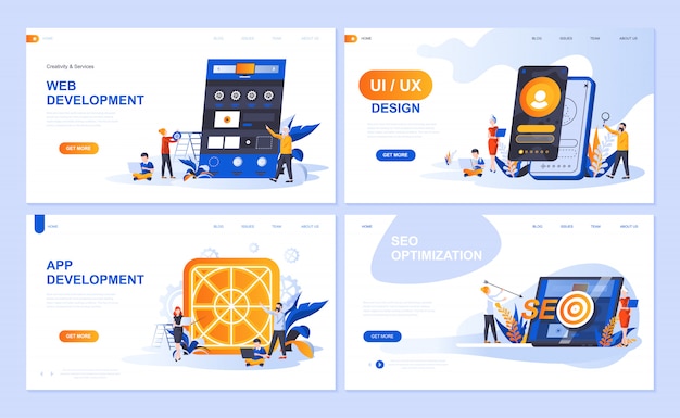 Vector set of landing page template for web and app development, ui design, seo optimization
