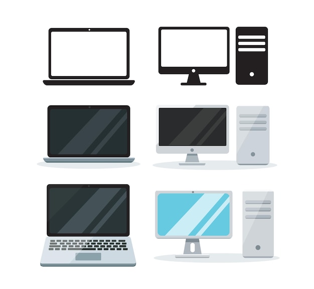 Vector set of laptop and computer vector illustration