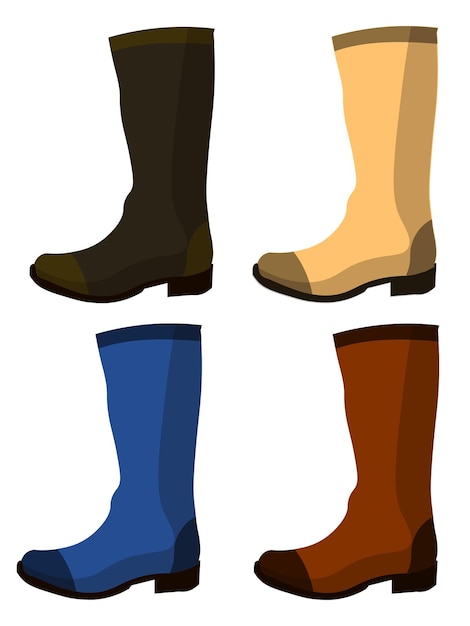 Set leather boots Isolated rubber shoes elements vector illustration