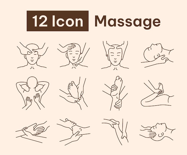 Vector set of linear icons of massage and manual therapy with outline icon style