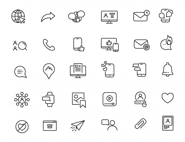 Set of linear social media icons