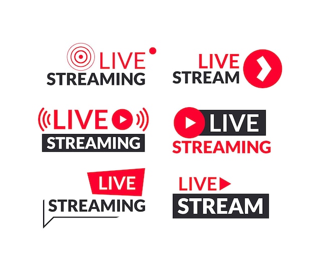 Set of live streaming and live webinar signs and logotypes