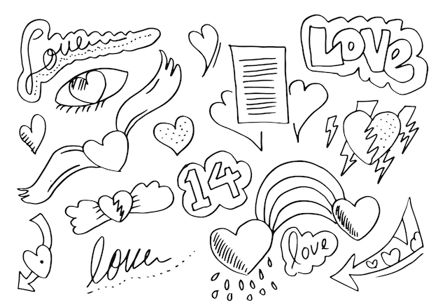 Set of love Hand drawing Doodle style for your design