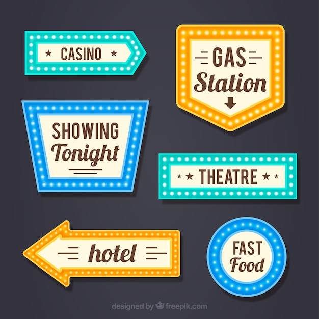 Vector set of luminous retro signs