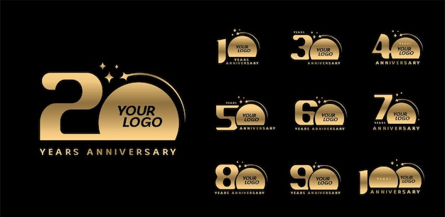 Set of luxury anniversary logotype with gold number and fireworks