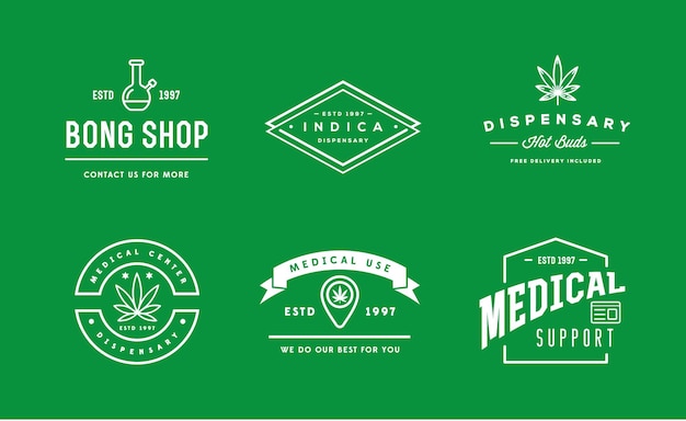 Set of Medical Cannabis Marijuana Sign or Label Template in Vector. Can be used as a Logotype.