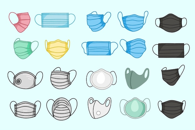 Set Mega Collection of Medical Face Mask Wear for Health protocol clipart doodle illustration