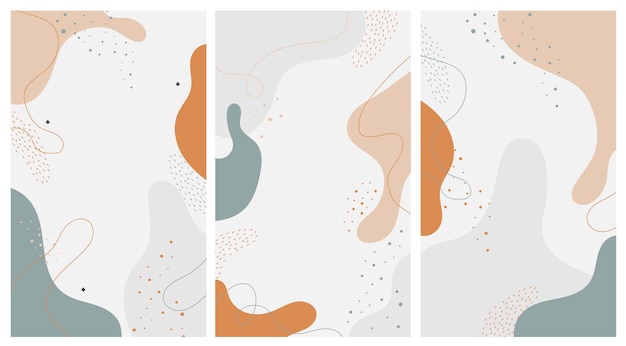 Set of minimalist hand drawn fluid shapes background