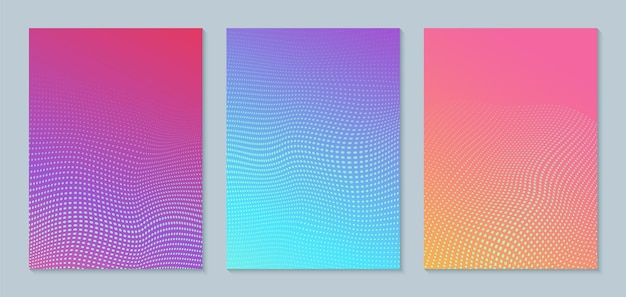 Vector set of minimalist posters or covers template with halftone dots pattern.