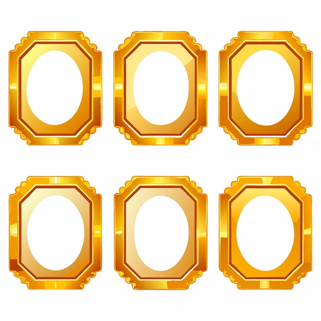 Vector a set of mirrors with gold frames and a white background