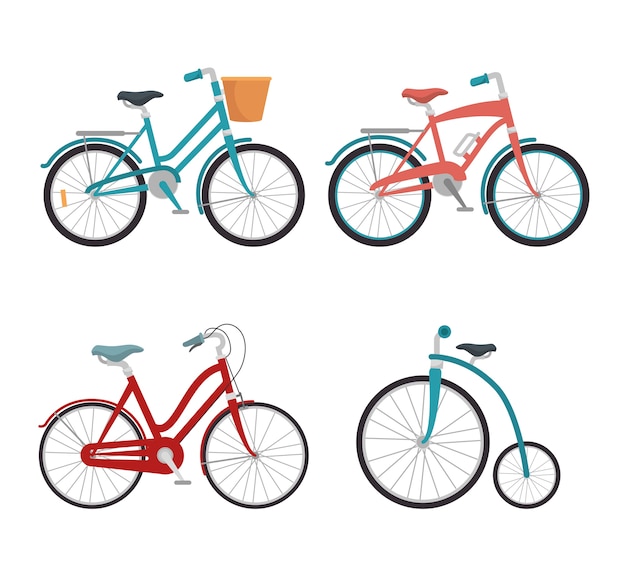 set of models of bicycles isolated icon design