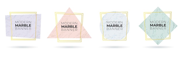 Set modern banners with marble texture and golden lines Vector illustrationxA