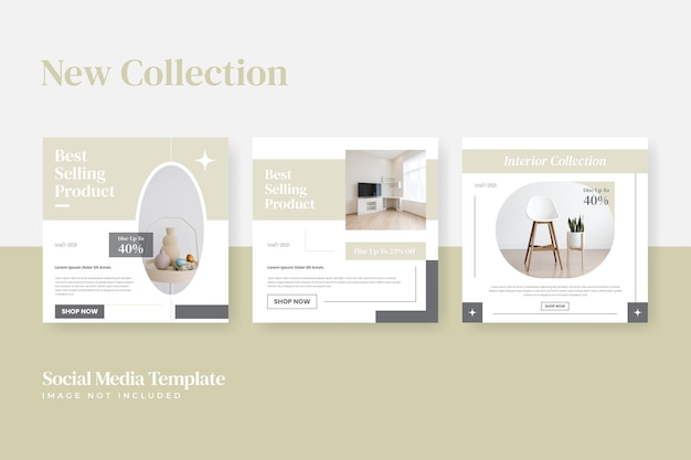 Set of modern furniture and interior social media post template