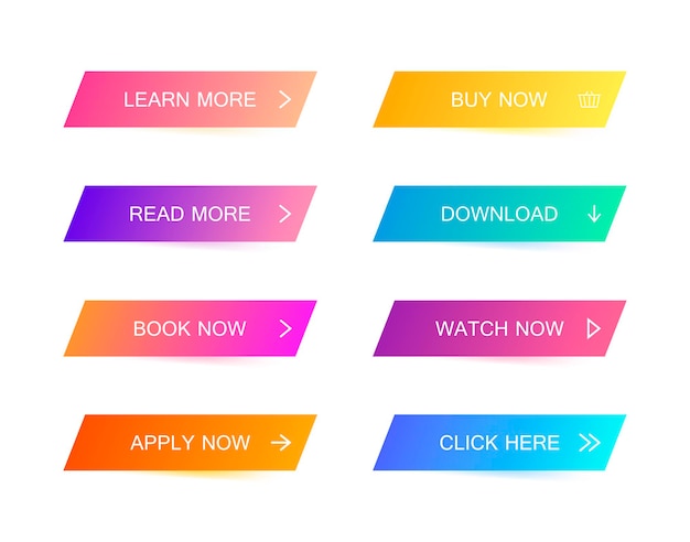 Set of modern material style buttons for website, mobile app and infographic . Different gradient colors. Modern vector illustration flat style.