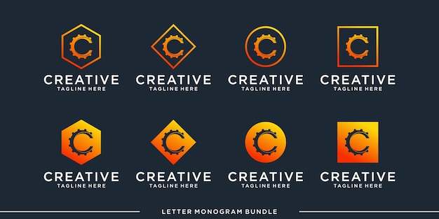 set monogram icon initial c logo design template, 