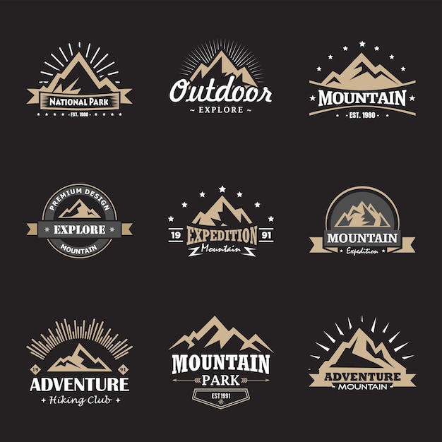 Vector set of mountain logo with vintage style