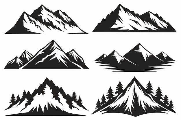 Vector a set of mountains with a black and white background