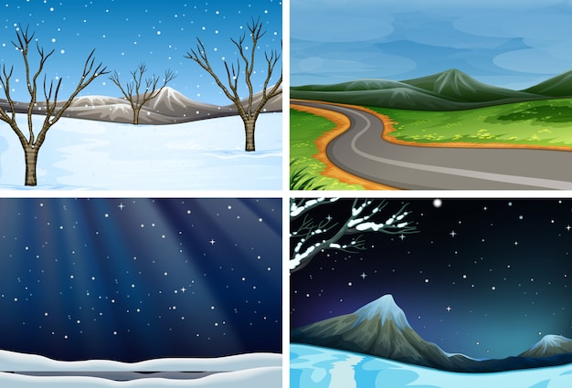 Vector set of nature landscape