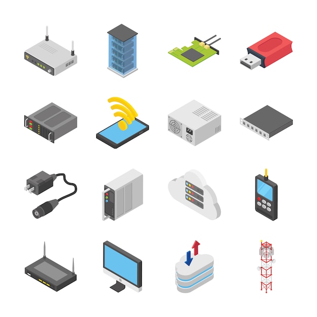 Vector set of network and data center icons