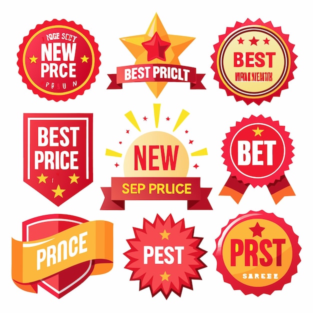 Vector set of nine sale badges with red and yellow colors