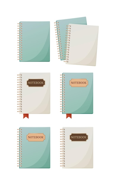 Vector set of notebook on rings with bookmark for notes with an inscription. various position. vector