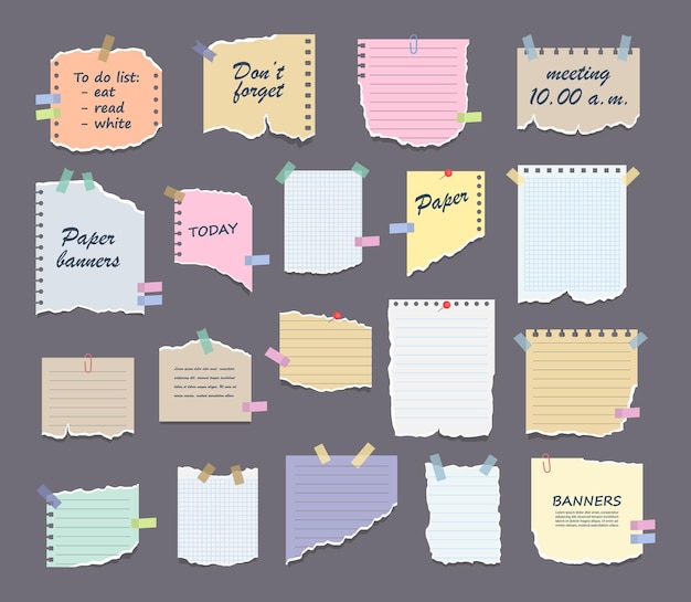 Vector set of paper notes on stickers