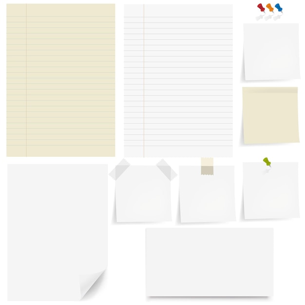 Vector set paper and sticky pushpin white background